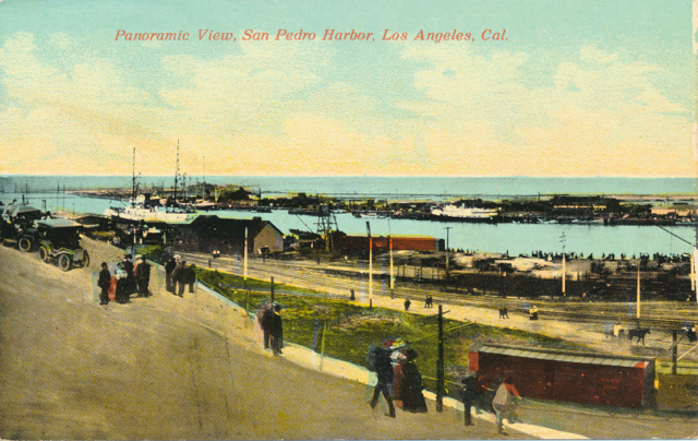 Panoramic View San Pedro Harbor Los Angeles Cal